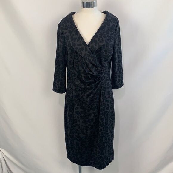Kay Unger animal print gray wrap front dress - Picture 1 of 9